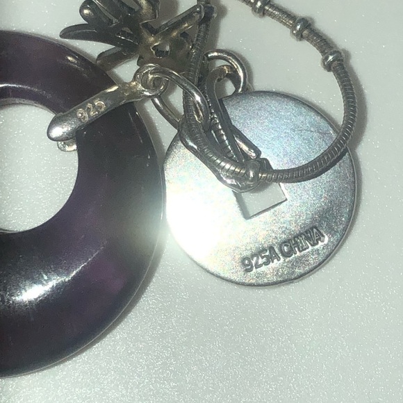 Vtg Sterling Amethyst Marcasite Chinese Luck Fortune Pendant & Chain 15” & 1.1” - Picture 6 of 10